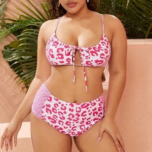 Plus Leopard Knot Front Bikini Swimsuit